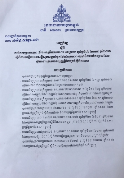 អនុក្រឹត្យស្ដីពី ការកែសម្រួលមាត្រា៧ នៃអនុក្រឹត្យលេខ០១ អនក្រ បក ចុះថ្ងៃទី០៦ ខែមករា ឆ្នាំ២០១៦ ស្ដីពីការបង្កើតរបបសន្តិសុខសង្គម ផ្នែកថែទាំសុខភាពសម្រាប់ជនទាំងឡាយ ដែលស្ថិតនៅក្រោមបទប្បញ្ញាត្តិនៃ ច្បាប់ស្ដីពីការងារ