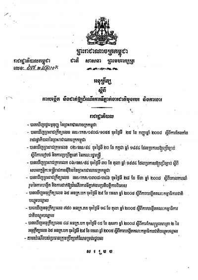 អនុ​ក្រឹត្យ​​ស្ដីពី​​ការ​​​បង្កើត​​ និង​​ដាក់​​ឱ្យ​​ដំណើរ​​ការ​​ទី​ភ្នាក់​ងារ​​ជាតិ​​មុខរប​ និង​​ការងារ